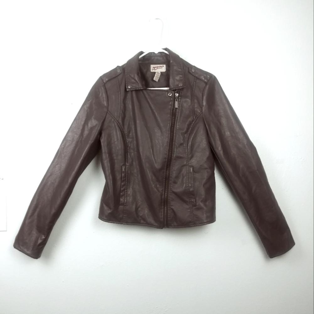 Arizona Fitted Leather Jacket Moto Women's Size M Charcoal Grey Size M